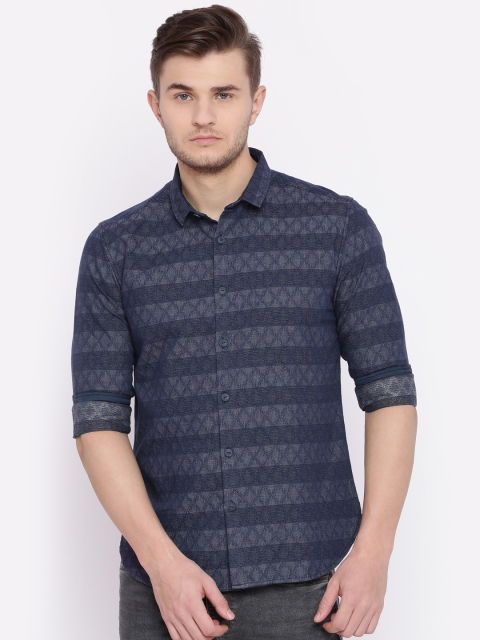 

Voi Jeans Men Navy Blue Self-Design Casual Shirt