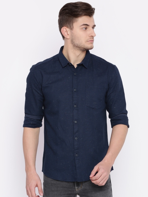 

Voi Jeans Men Navy Blue Self-Design Casual Shirt