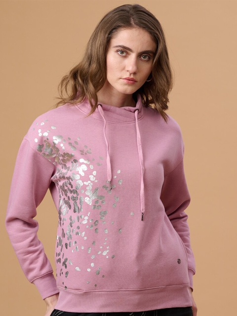 

Gipsy Women Pink Printed Hooded Sweatshirt