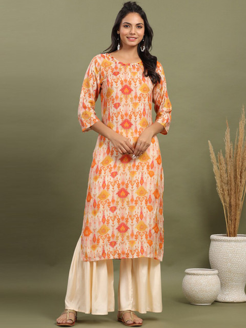 

JISORA Women Off White Ethnic Motifs Printed Kurta with Sharara