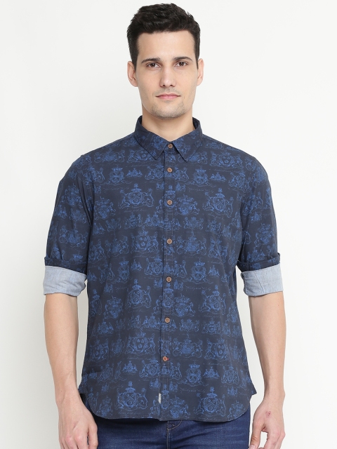 

Lee Cooper Men Navy Contemporary Slim Fit Printed Casual Shirt, Navy blue