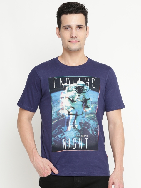 

Lee Cooper Men Blue Printed Round Neck Pure Cotton T-shirt