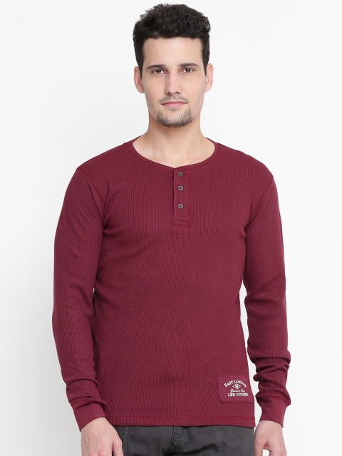 

Lee Cooper Men Burgundy Patterned Henley Neck T-shirt