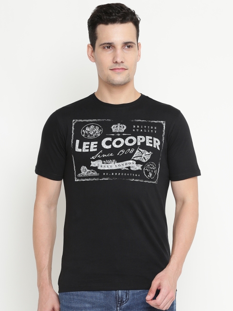 

Lee Cooper Men Black Printed Round Neck Pure Cotton T-shirt
