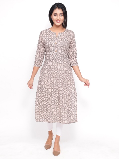 

Jevi Prints Women Brown & White Pure Cotton Floral Printed Kurta
