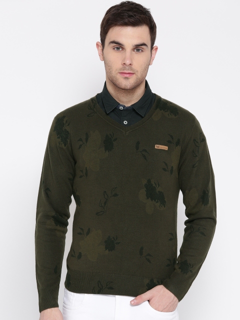 

Arrow Blue Jean Co. Men Olive Green Floral Print Sweater