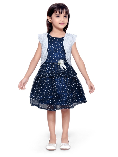 

Doodle Girls Navy Blue Net Fit & Flare Dress