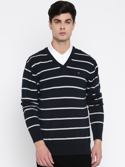 

Arrow Sport Men Navy Blue & White Striped Pullover