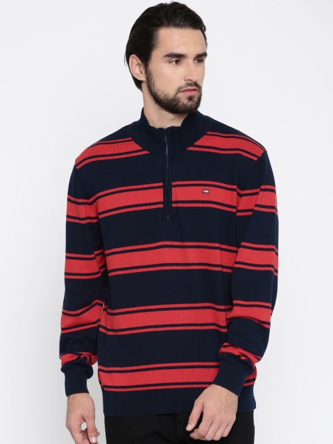 

Arrow Sport Men Navy Blue & Red Striped Pullover