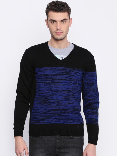 

Arrow New York Men Black & Blue Self Design Sweater