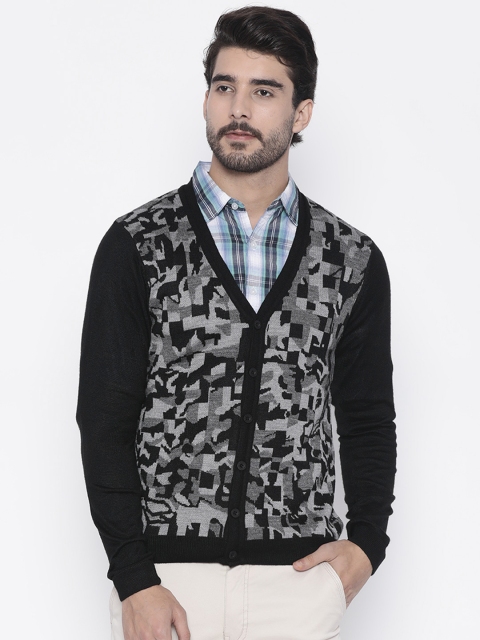 

Arrow New York Men Black & Grey Self Design Cardigan