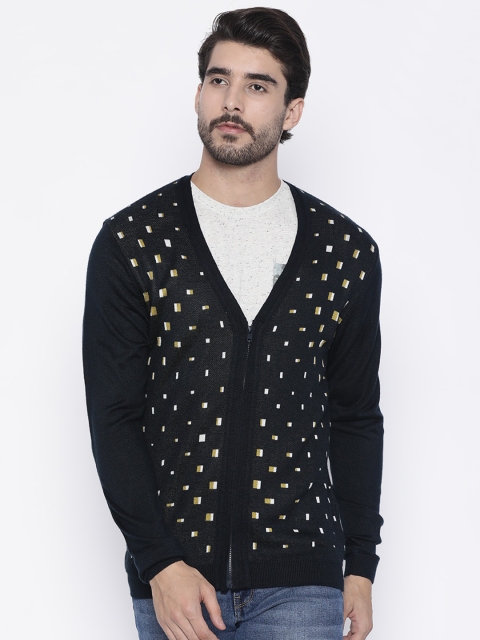 

Arrow New York Men Navy Blue Self-Design Cardigan Sweater