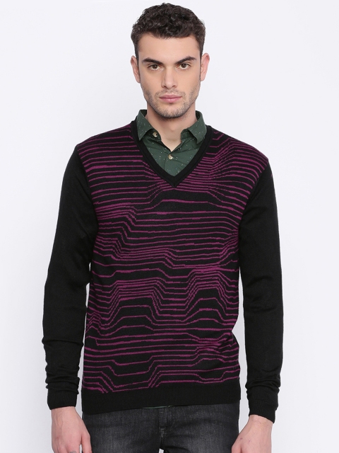 

Arrow New York Men Black & Purple Striped Sweater