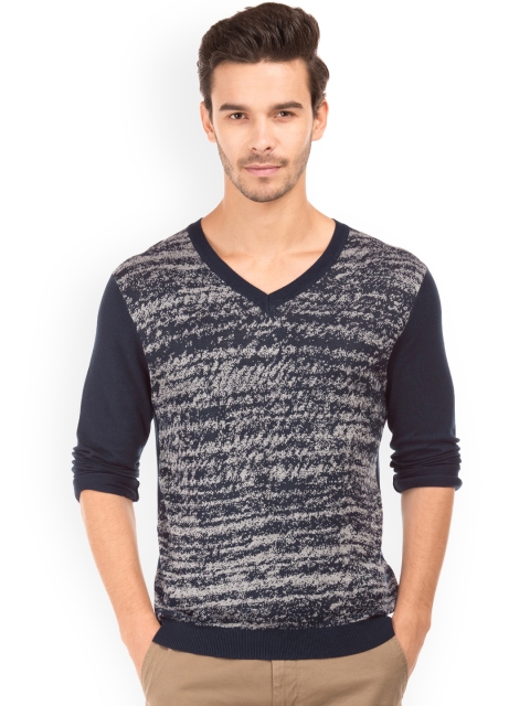 

Arrow New York Men Navy Blue Self-Design Sweater