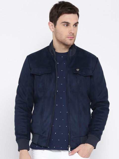 

Arrow Blue Jean Co. Men Navy Blue Solid Bomber Jacket