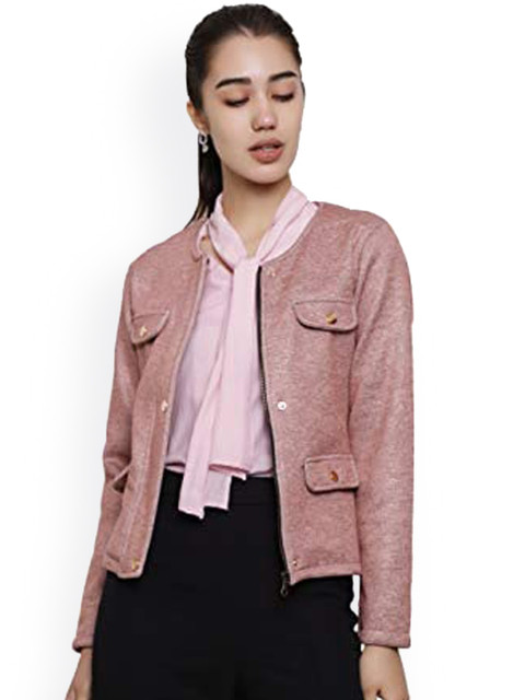 

DECHEN Women Pink Lightweight Cotton Longline Tailored Jacket