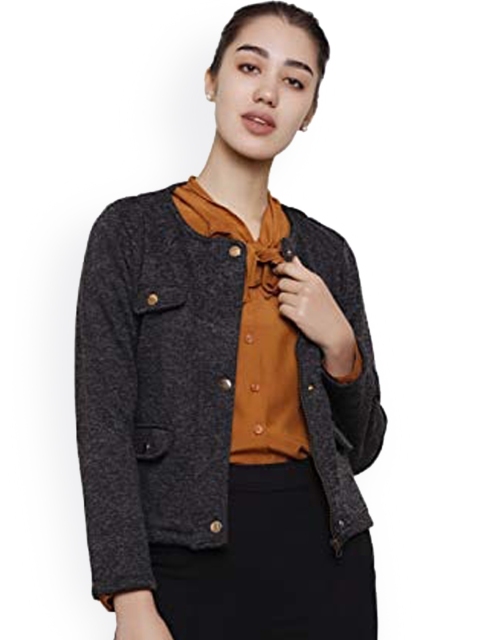 

DECHEN Women Black Lightweight Cotton Open Front Jacket
