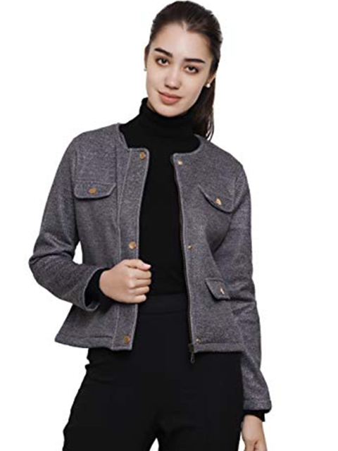

DECHEN Women Grey Lightweight Cotton Longline Open Front Jacket