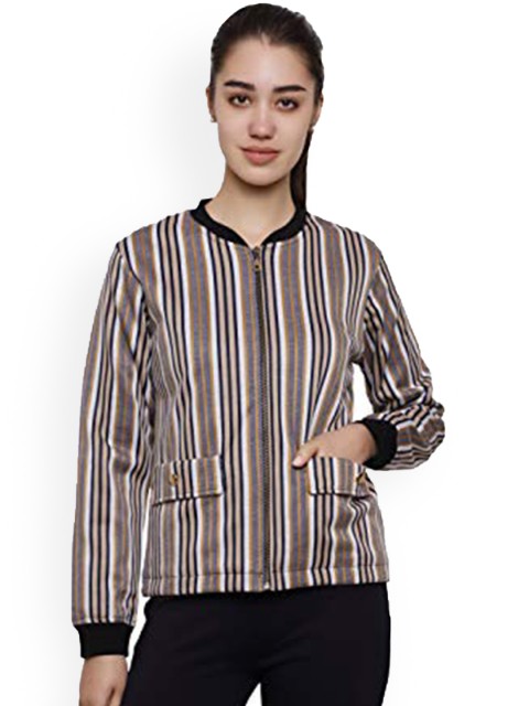 

DECHEN Women Yellow Striped Tailored Jacket