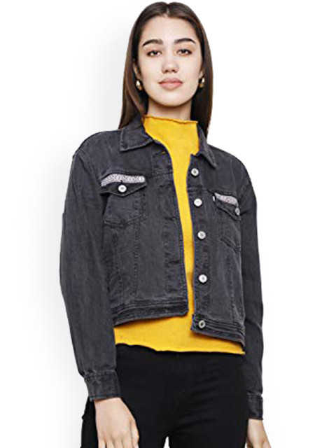 

DECHEN Women Grey Washed Lightweight Denim Cotton Jacket