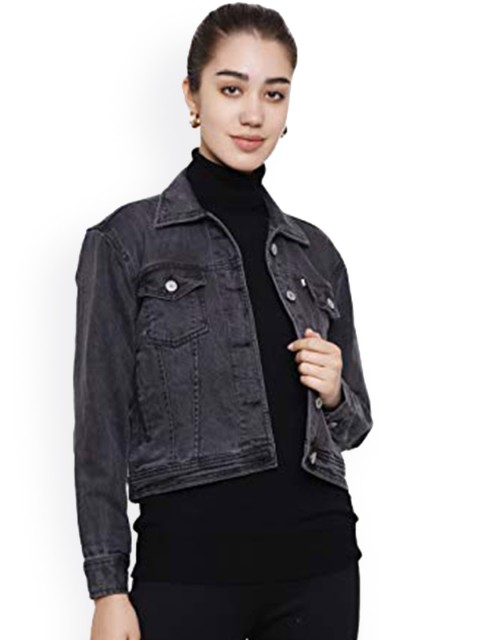 

DECHEN Women Grey Washed Lightweight Cotton Denim Jacket