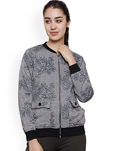 

DECHEN Women Green Floral Bomber Jacket
