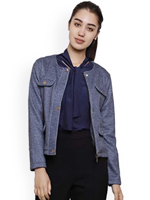 

DECHEN Women Navy Blue Lightweight Cotton Open Front Jacket
