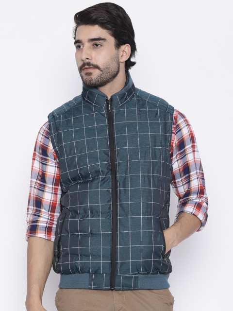 

Arrow New York Men Blue Checked Bomber Jacket