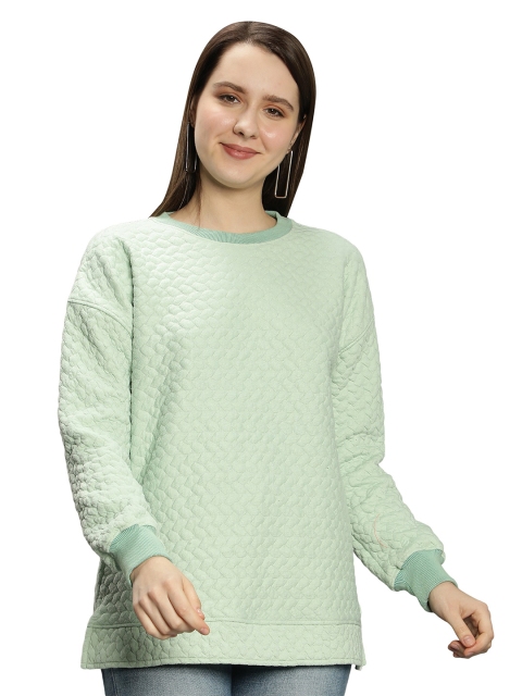 

NUEVOSDAMAS Women Green Solid Fleece Sweatshirt