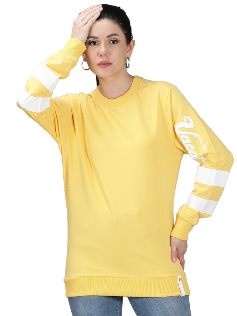 

NUEVOSDAMAS Women Yellow Fleece Sweatshirt