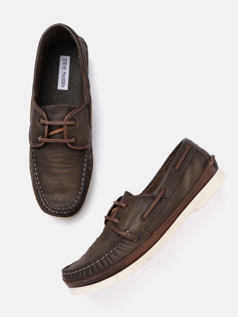 

Steve Madden Men Coffee Brown Solid Leather Boat Shoes