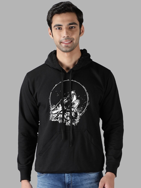 

Mad Over Print Men Black Printed Hooded Sweatshirt