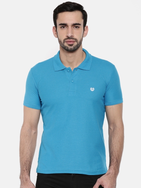 

Duke Men Turquoise Blue Solid Polo Collar T-shirt
