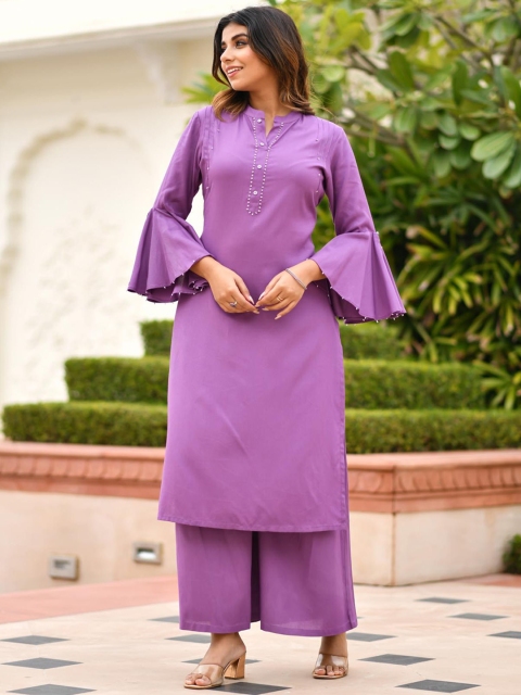 

Aaheli Women Purple Beads and Stones Kurta with Palazzos