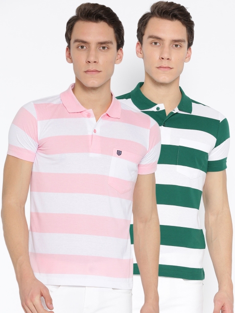 

Duke Men Pack of 2 Striped Polo T-shirts, Pink