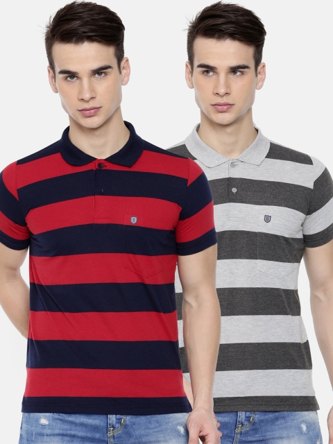 

Duke Men Pack of 2 Striped Polo T-shirts, Grey