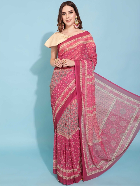 

DUNGRANI Women Coral & Beige Floral Saree