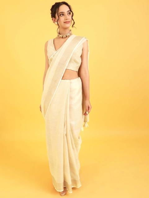 

DUNGRANI Beige Woven Design Zari Saree