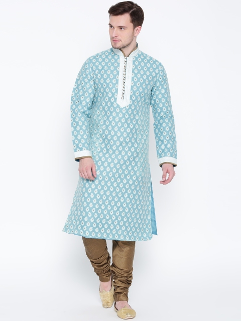 

Manu Men Blue & Bronze-Toned Self Design Kurta with Pyjamas