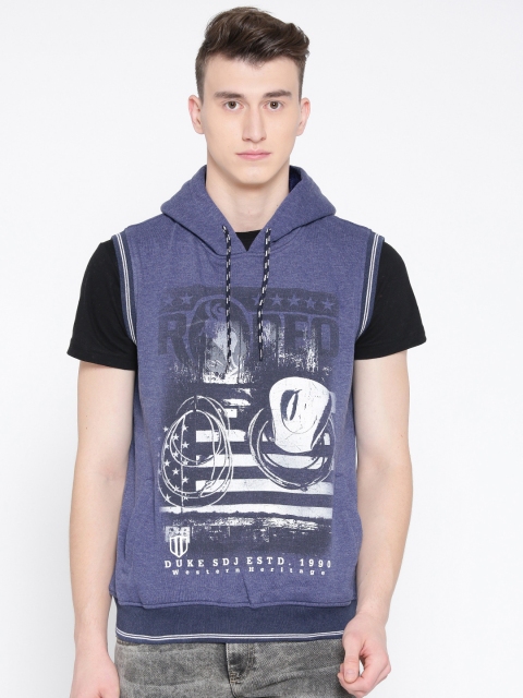 

Duke Men Blue Printed Hooded Sweatshirt