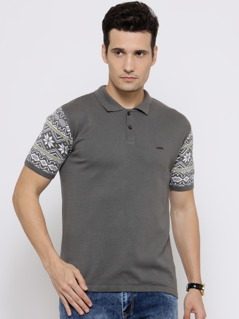 

Duke Men Grey Self Design Polo Collar T-shirt