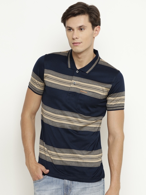 

Duke Men Navy & Beige Striped Polo Collar T-shirt, Navy blue