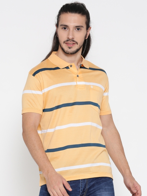 

Duke Men Yellow Striped Polo Collar T-shirt