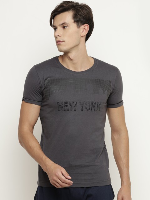 

Duke Men Charcoal Grey Printed Round Neck T-shirt