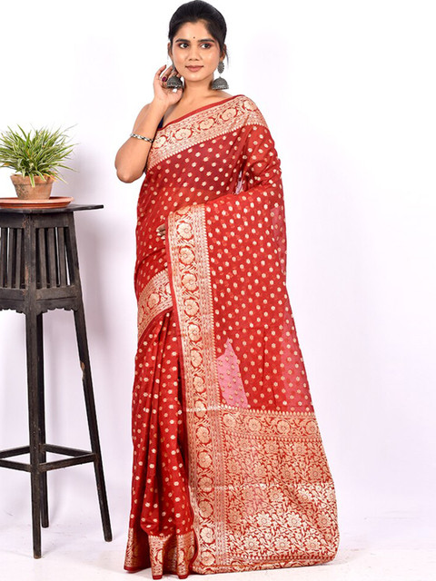 

AllSilks Maroon & Gold-Toned Floral Zari Saree