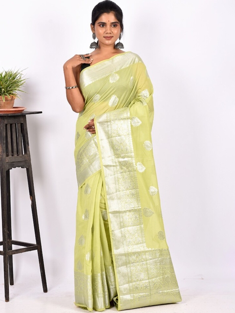 

AllSilks Green & Silver-Toned Ethnic Motifs Zari Saree