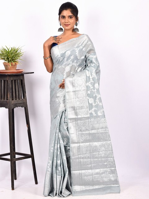 

AllSilks Grey & Silver-Toned Ethnic Motifs Zari Saree
