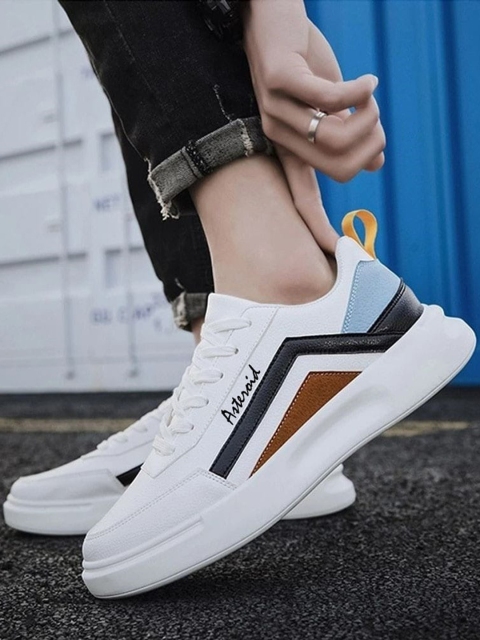 

ASTEROID Men White Colourblocked PU Sneakers