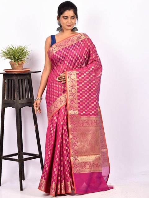 

AllSilks Purple & Gold-Toned Ethnic Motif Zari Silk Cotton Saree