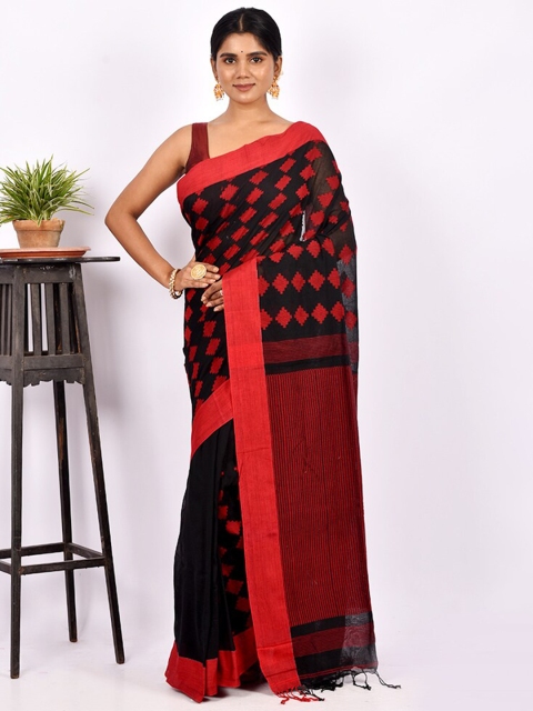 

AllSilks Black & Red Woven Design Silk Blend Saree